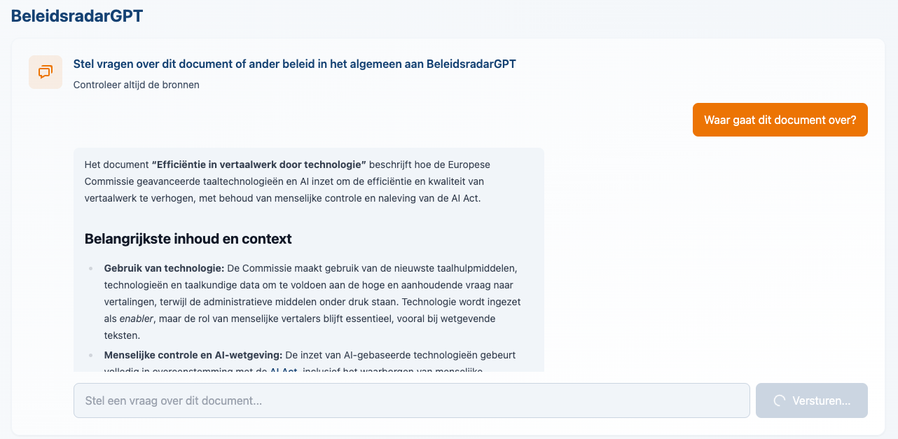 Document-specifieke vragen in BeleidsradarGPT