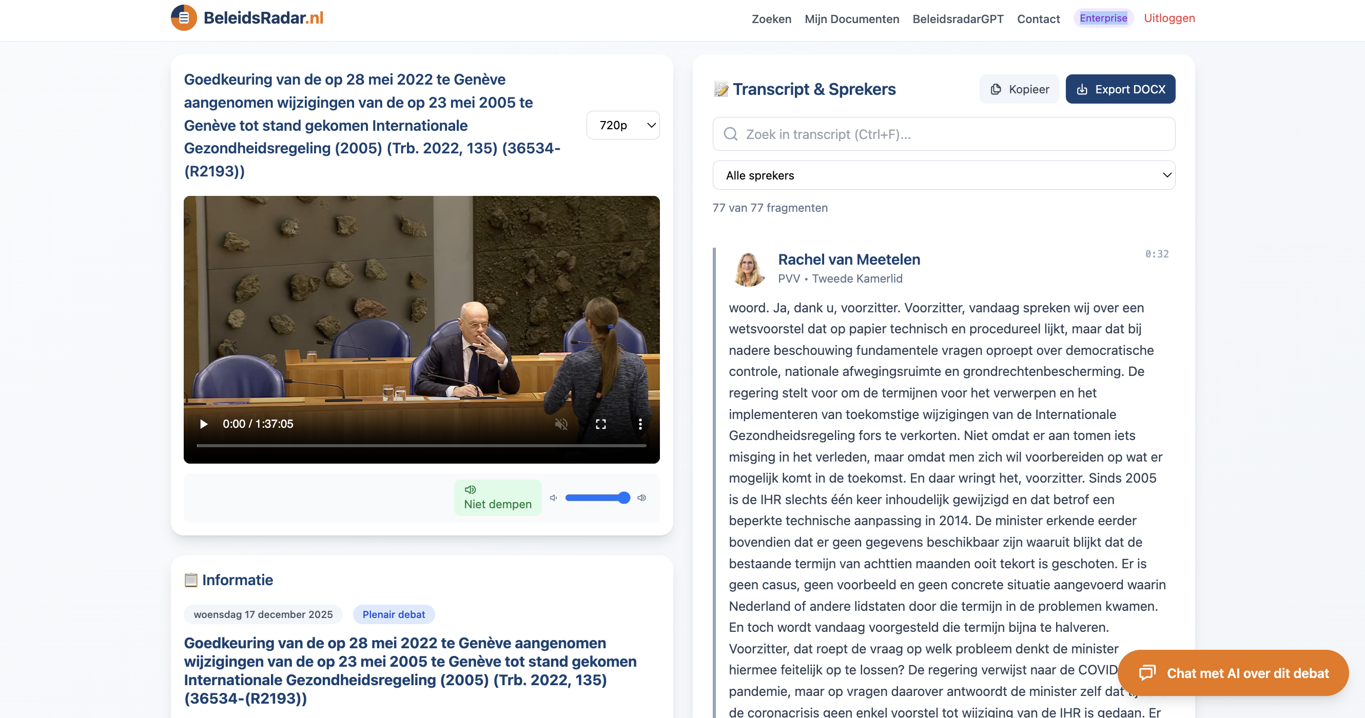 Video debatten met transcripties in BeleidsRadar