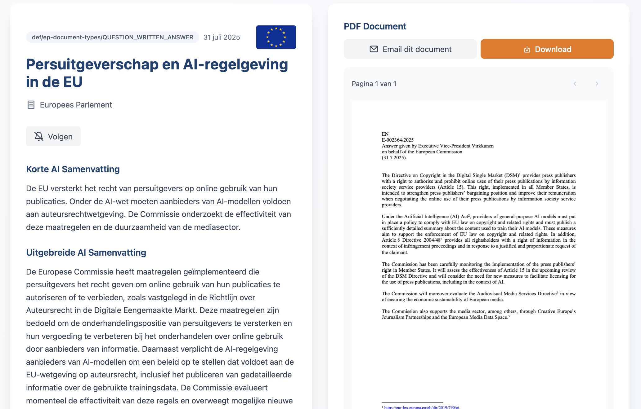 AI samenvatting screenshot